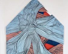 "Shelter S03", 2024, enamel paint, oil-based markers, hand-cut paper, 20 3/4 x 16 3/4"