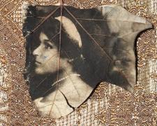 They Say She was Color Struck, 2011, intaglio on sycamore leaf and found objects, i.s. 5 x 3 1/2" / f.s. 8 1/4 x 6 1/4"