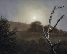  Moonrise, Fog and Egg, 2015, oil on canvas, 20 x 36"