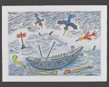 "A Dangerous Sport", 2026, ink and color pencil on Stonehenge paper, 6 1/2 x 9"