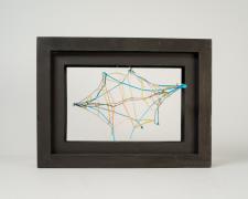 "Black [Peering Through]" (View 1), 2021, embroidery floss, clear cord, matted wood frame, 8 x 4.5 x 6"