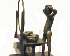 Man Trying On Heads, 1991, cast bronze, 10 7/8 x 7 x 7 7/8"