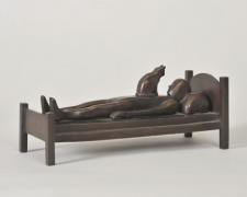 Man on Bed with Cat, 1994, bronze, 4 1/2 x 4 1/4 x 10", ed. 4/9