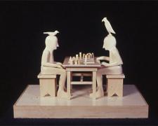 Two Men Playing Game, 2001, wood, 7 3/4 x 10 3/8 x 6 3/8"