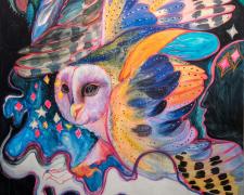 Guides of Day and Night, 2022, mixed media on panel, 72 x 48"