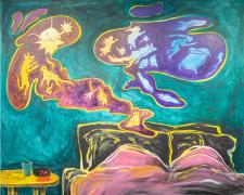 Who Comes In the Night?, 2022, mixed media painting on panel, 72 x 48"
