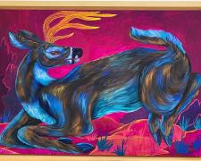Electric Stag, 2025, acrylic on panel, f.s. 27 x 48"