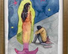 "A Magical Woman's Benevolence In Downtown Laredo", 2022, watercolor and gouache on cotton paper, p.s. 16 x 11" (Origin Series)