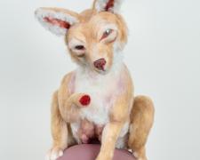 "In Love And Falseheartedness", 2020, needle felted soft sculpture, textile plants and dome, 65 x 24 x 20"