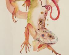 "SweetMeat", 2018, watercolor and glitter on paper, p.s. 30 x 23" / f.s. 30 x 24"