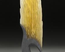 Amber Open, 2010, cast and cut glass, fused steel, 24 x 6 x 4"