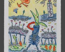 "Alarm", 2026, ink and colored pencil on Stonehenge paper, 9 x 6 1/2"