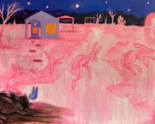 "Dream of Irma", 2023, acrylic and gouache on panel, 48 x 96"