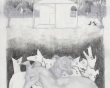 "War Among Kin", 2021, graphite and vellum on paper, p.s. 8 x 6" / f.s. 13 1/2 x 10"