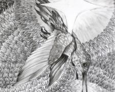 "A Bomb, Falling Star", 2021, graphite on Yupo paper, p.s. 9 x 6" / f.s. 13 x 10"