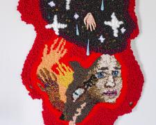 I'm Sure We'll Meet Again, 2020, rug hooked and gun tufted yarn on monks cloth, 28 x 19"