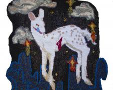 I'll Miss You Dearly, 2021,  rug hooked and gun tufted yarn on monks cloth, 60 x 48"
