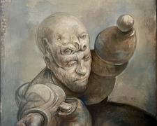 "Architect Dreaming", 2013-2026, graphite and acrylic on panel, 12 x 9 x 3"