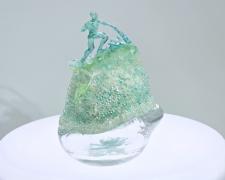 Basia Hawicz, "Arctic Surfer", 2025, egg, mixed media, 4 x 3 x 2 1/2"