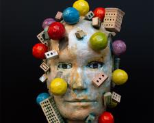 "Baby Face", 2024, fired ceramic and glaze, 14 x 10 x 12"