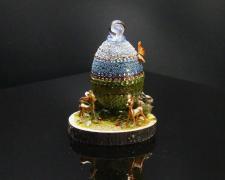 "Into the Woods", 2023, egg, mixed media, 3 1/2 x 3 x 3"