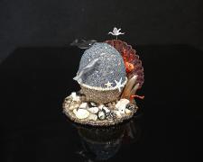 "At the Reef", 2024, egg, mixed media, 3 1/2 x 3 1/2 x 3 1/2"