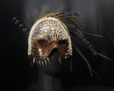 "Bones", 2024, mask, mixed media, 13 x 13 x 6"
