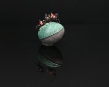 "Bluegrass", 2022, egg, mixed media, 3 1/2 x 2 3/4 x 2 1/2"