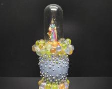 "Bubbles", 2024, egg, mixed media, 6 1/2 x 3 1/2 x 3 1/2"