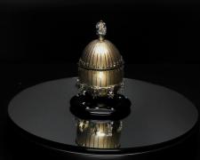 "Fountainbleau", 2023, egg, mixed media, 3 x 2 1/2 x 2 1/2"
