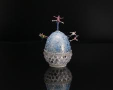 "Ice Dance", 2022, egg, mixed media, 4 x 3 1/2 x 2 1/2"