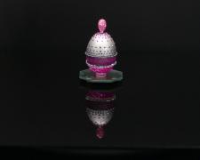 "Magenta Magic", 2023, egg, mixed media, 3 1/2 x 2 1/2 x 2 1/2"