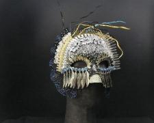 "Steel Feathers", 2023, mask, mixed media, 13 x 11 x 6"