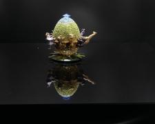 "Savannah", 2024, egg, mixed media, 3 3/4 x 4 x 3 1/2"