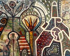 "Resurfacing Series", mixed media and oil on wood panel, 24 x 48 x 3"