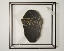 "Black [Life Defined By A Construct]", 2021, silk screen print, acrylic sheets, clear cord, metal enclosure, 20 x 6 x 20"