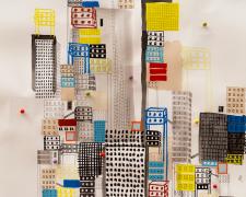 "Bounce", 2024, mixed media, p.s. 30 x 22 x 1/2" / f.s. 34 x 26 x 1 1/2"