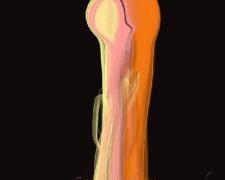 Catherine Asher Morgan, "Miss Mae's Dress", 2022, digital photography and digital painting on silk, i.s. 20 x 9 1/4" / f.s. 24 1/2 x 13 1/2"