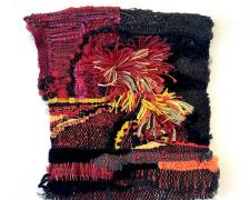 "Red Hot Mama II", 2026, textile weaving, 11 x 10"