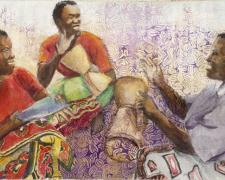 Chamwino Drummers, 2011, mixed media, 12 x 18 3/4"