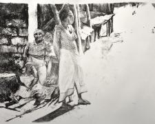 Chamwino Waiting, 2017, lithograph, 14 x 20"