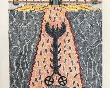 "Invasion", 2023, ink and color pencil on Stonehenge paper, 7 x 6"