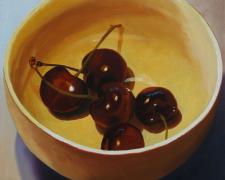 Cherries in a Bowl, 2016, oil on board, 12 x 12"