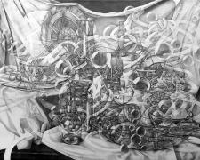 "Pulsating Still Life_Composition in Clear", 2021, graphite on paper, 41 1/2 x 59 1/2"