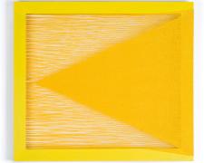 Cyclical (Yellow), 2015, handwoven cottolin, maple frame, paint, 17 x 19 x 2"