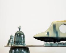 "Along the Way" (detail), 2024, ceramics, metal, 27 x 56 x 16"