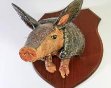 "Armadillo", 2020, wire, wood, plaster bandage, papier-mâché, horsehair, 22 x 18 x 21 1/4"