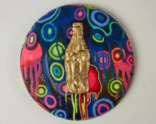 "Gold Coke", 2022, mixed media, 12" round