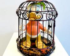 "Huey in Juvie", 2024, mixed media, 16 x 8 1/2 x 8 1/2"