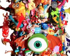 Deasa Turner, "Tower of Babble-On!" (detail), 2024, mixed media sculpture, 8'1" x 21"